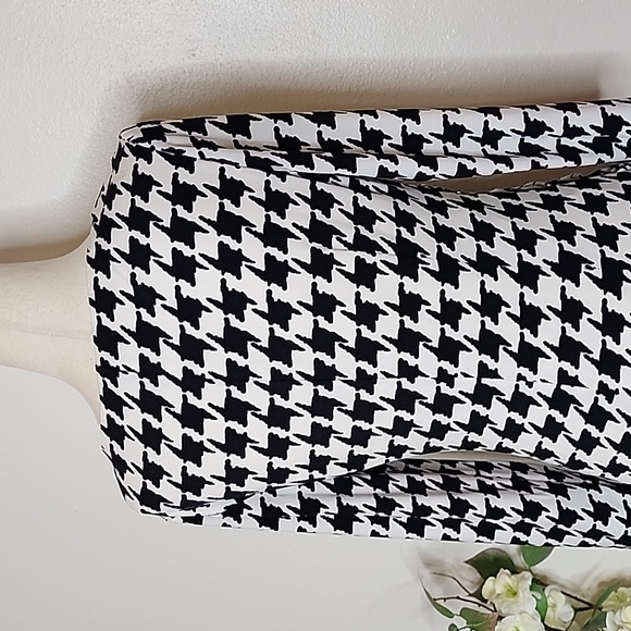 Muse for Boston Proper Houndstooth Dress Ruched Mini 3/4 Sleeves Preppy Winter - Picture 7 of 11